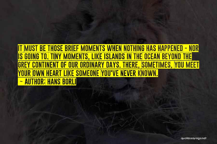 Hans Borli Quotes: It Must Be Those Brief Moments When Nothing Has Happened - Nor Is Going To. Tiny Moments, Like Islands In