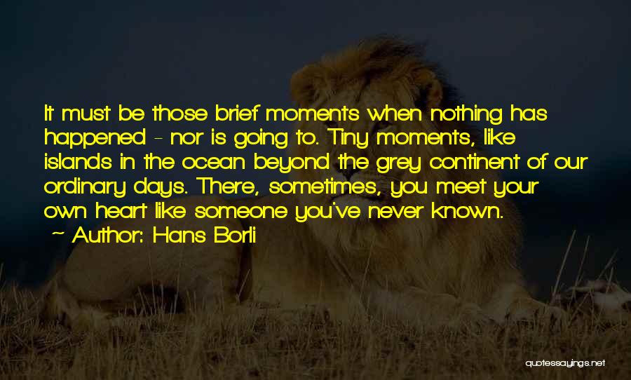 Hans Borli Quotes: It Must Be Those Brief Moments When Nothing Has Happened - Nor Is Going To. Tiny Moments, Like Islands In