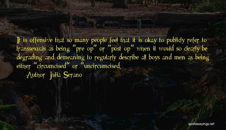 Julia Serano Quotes: It Is Offensive That So Many People Feel That It Is Okay To Publicly Refer To Transsexuals As Being Pre-op