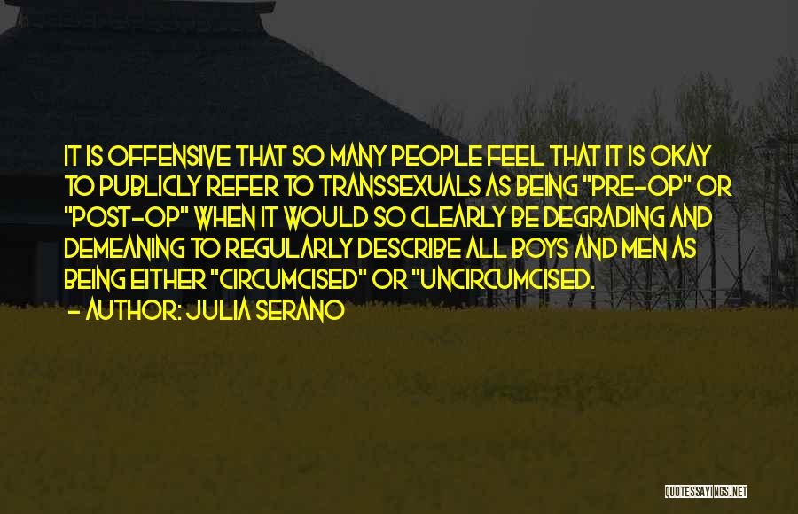 Julia Serano Quotes: It Is Offensive That So Many People Feel That It Is Okay To Publicly Refer To Transsexuals As Being Pre-op