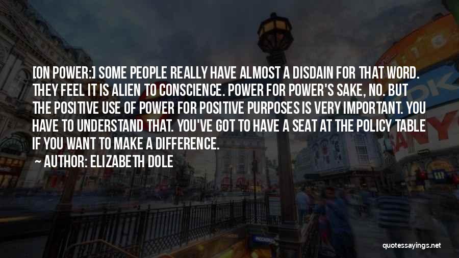 Elizabeth Dole Quotes: [on Power:] Some People Really Have Almost A Disdain For That Word. They Feel It Is Alien To Conscience. Power