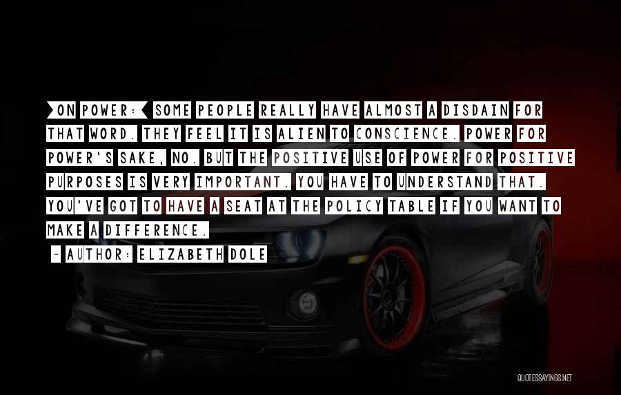Elizabeth Dole Quotes: [on Power:] Some People Really Have Almost A Disdain For That Word. They Feel It Is Alien To Conscience. Power