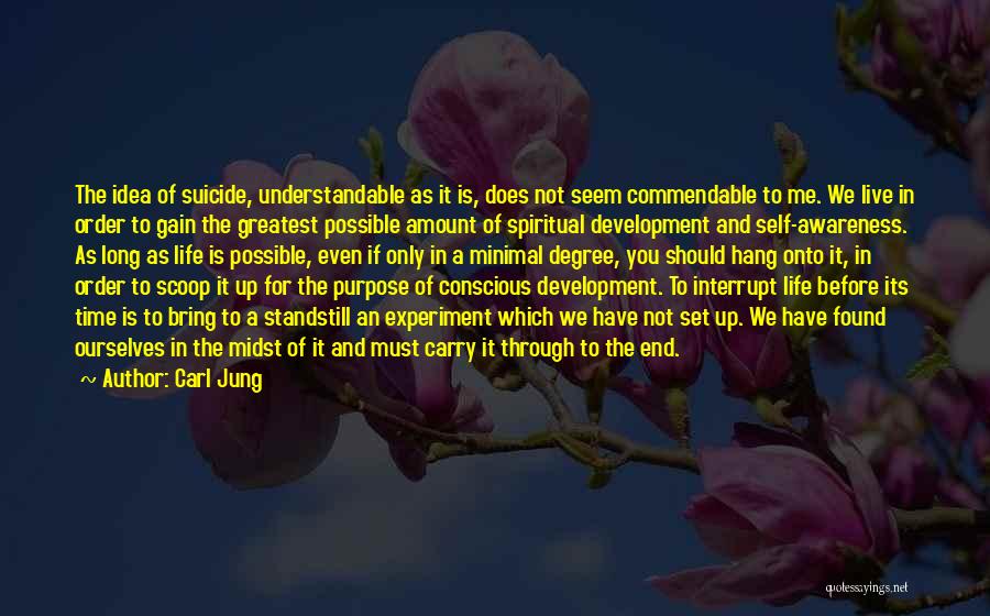 Carl Jung Quotes: The Idea Of Suicide, Understandable As It Is, Does Not Seem Commendable To Me. We Live In Order To Gain