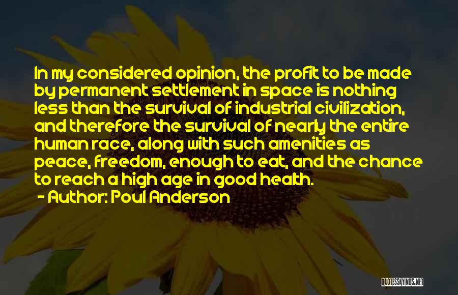 Poul Anderson Quotes: In My Considered Opinion, The Profit To Be Made By Permanent Settlement In Space Is Nothing Less Than The Survival