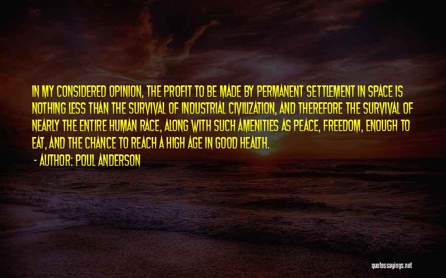 Poul Anderson Quotes: In My Considered Opinion, The Profit To Be Made By Permanent Settlement In Space Is Nothing Less Than The Survival