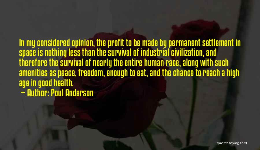 Poul Anderson Quotes: In My Considered Opinion, The Profit To Be Made By Permanent Settlement In Space Is Nothing Less Than The Survival