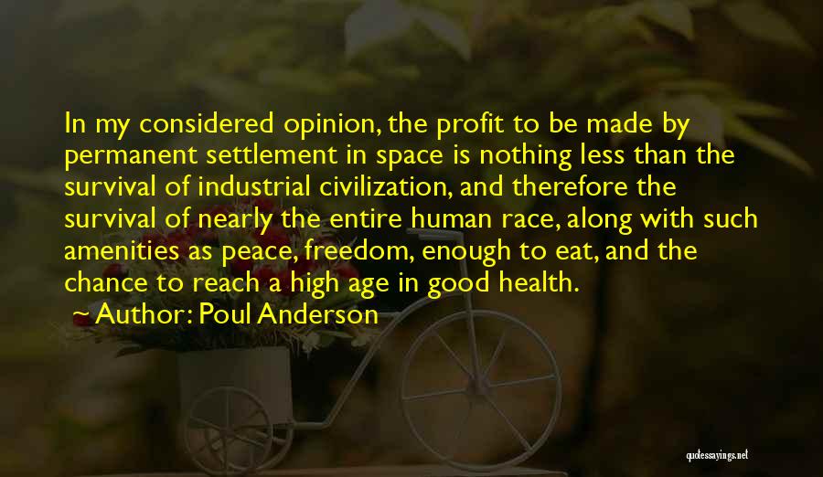 Poul Anderson Quotes: In My Considered Opinion, The Profit To Be Made By Permanent Settlement In Space Is Nothing Less Than The Survival