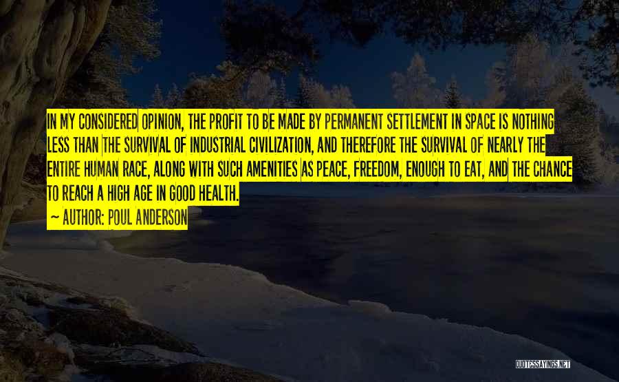 Poul Anderson Quotes: In My Considered Opinion, The Profit To Be Made By Permanent Settlement In Space Is Nothing Less Than The Survival