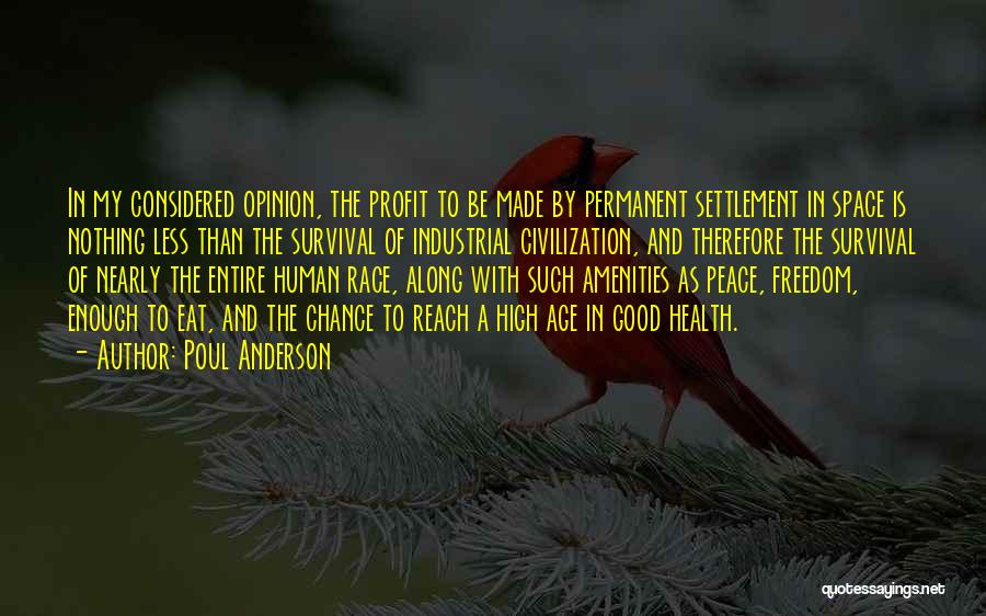 Poul Anderson Quotes: In My Considered Opinion, The Profit To Be Made By Permanent Settlement In Space Is Nothing Less Than The Survival