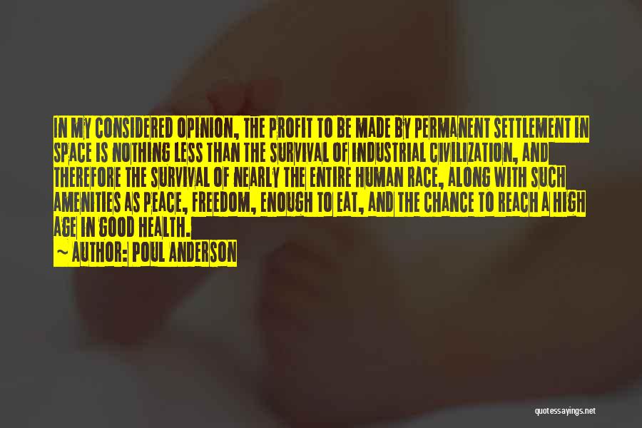 Poul Anderson Quotes: In My Considered Opinion, The Profit To Be Made By Permanent Settlement In Space Is Nothing Less Than The Survival