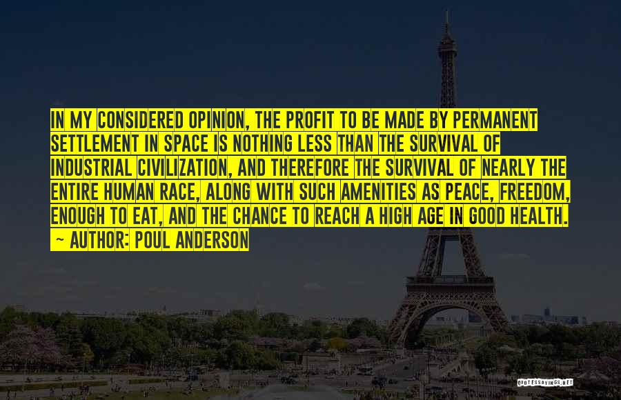 Poul Anderson Quotes: In My Considered Opinion, The Profit To Be Made By Permanent Settlement In Space Is Nothing Less Than The Survival