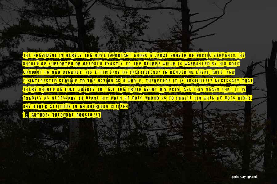 Theodore Roosevelt Quotes: The President Is Merely The Most Important Among A Large Number Of Public Servants. He Should Be Supported Or Opposed