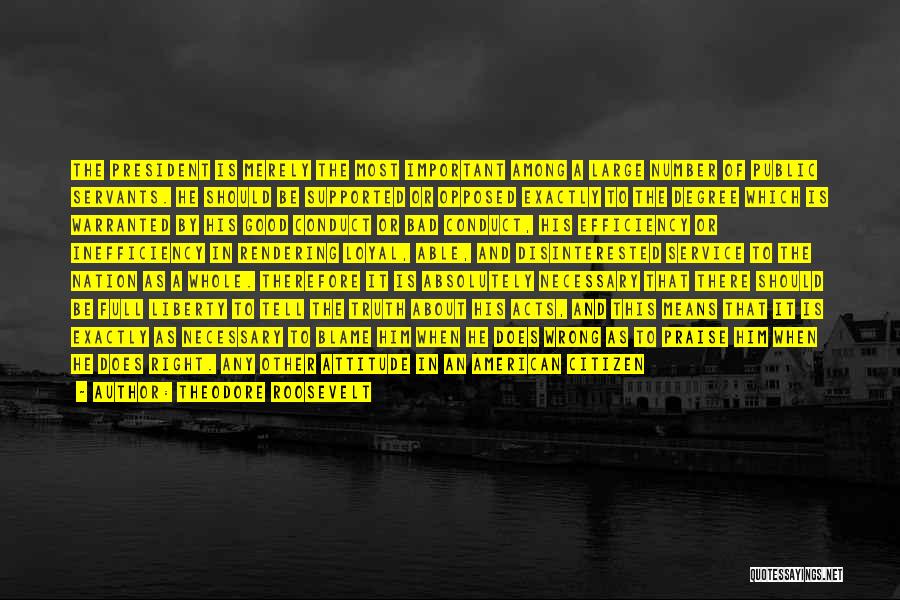 Theodore Roosevelt Quotes: The President Is Merely The Most Important Among A Large Number Of Public Servants. He Should Be Supported Or Opposed