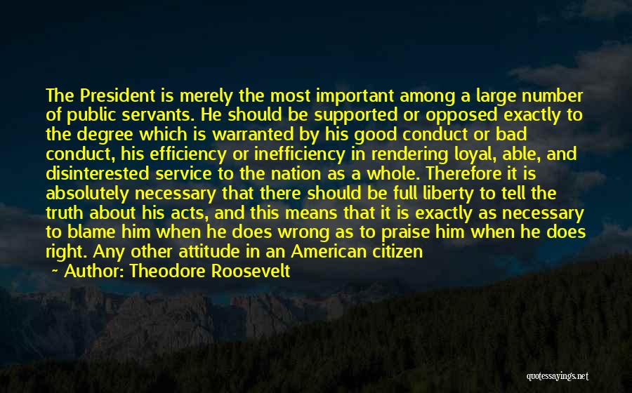 Theodore Roosevelt Quotes: The President Is Merely The Most Important Among A Large Number Of Public Servants. He Should Be Supported Or Opposed