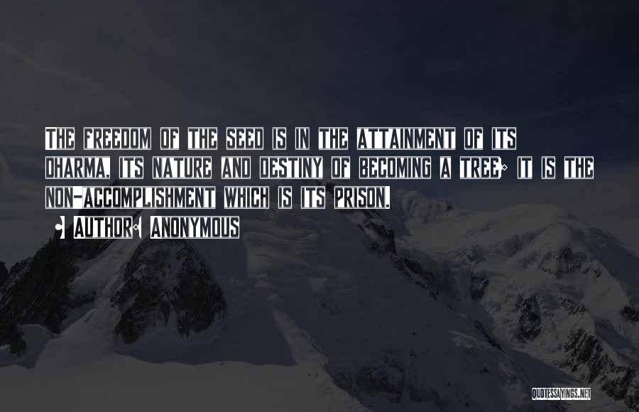 Anonymous Quotes: The Freedom Of The Seed Is In The Attainment Of Its Dharma, Its Nature And Destiny Of Becoming A Tree;