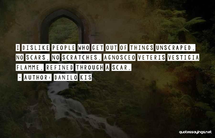 Danilo Kis Quotes: I Dislike People Who Get Out Of Things Unscraped. No Scars, No Scratches. Agnosceo Veteris Vestigia Flamme. Refined Through A