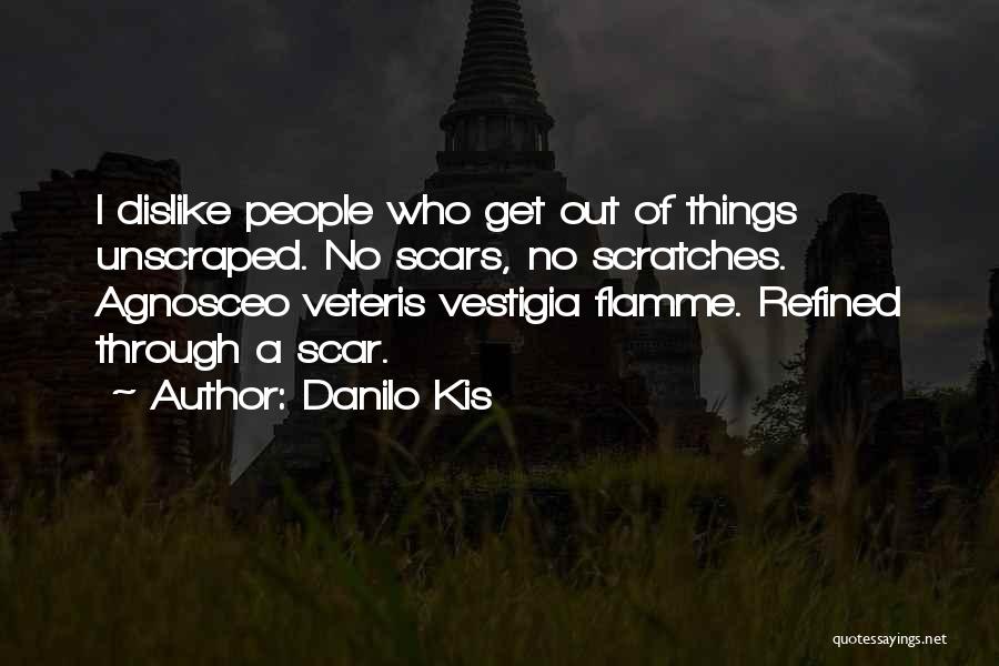 Danilo Kis Quotes: I Dislike People Who Get Out Of Things Unscraped. No Scars, No Scratches. Agnosceo Veteris Vestigia Flamme. Refined Through A