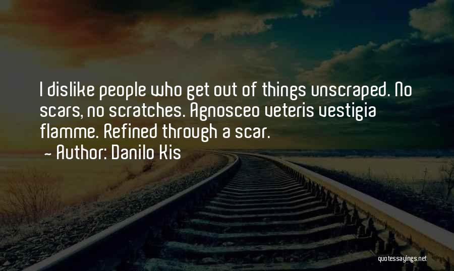 Danilo Kis Quotes: I Dislike People Who Get Out Of Things Unscraped. No Scars, No Scratches. Agnosceo Veteris Vestigia Flamme. Refined Through A