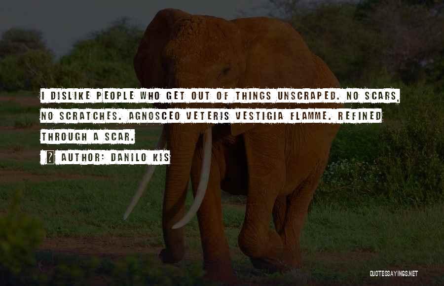 Danilo Kis Quotes: I Dislike People Who Get Out Of Things Unscraped. No Scars, No Scratches. Agnosceo Veteris Vestigia Flamme. Refined Through A