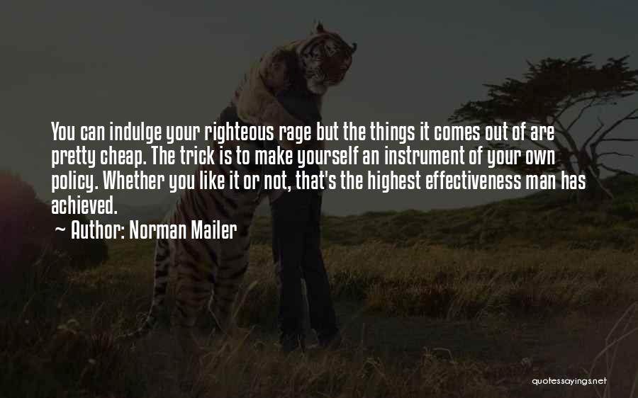 Norman Mailer Quotes: You Can Indulge Your Righteous Rage But The Things It Comes Out Of Are Pretty Cheap. The Trick Is To