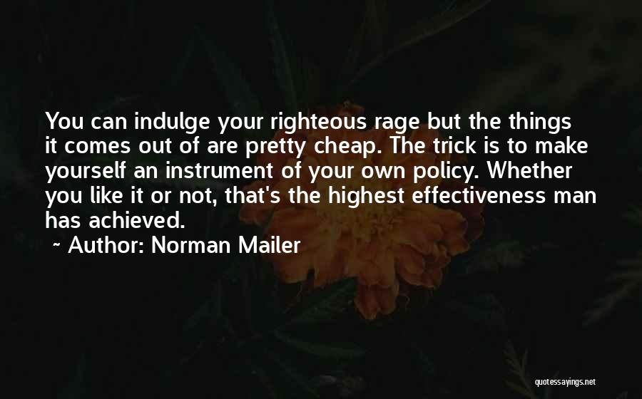 Norman Mailer Quotes: You Can Indulge Your Righteous Rage But The Things It Comes Out Of Are Pretty Cheap. The Trick Is To