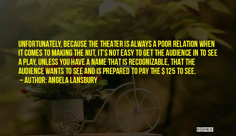 Angela Lansbury Quotes: Unfortunately, Because The Theater Is Always A Poor Relation When It Comes To Making The Nut, It's Not Easy To