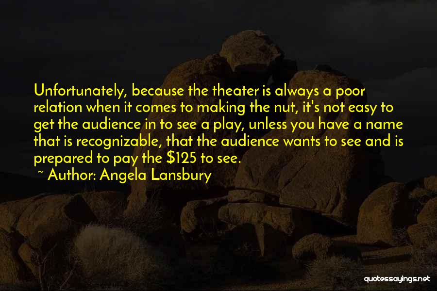 Angela Lansbury Quotes: Unfortunately, Because The Theater Is Always A Poor Relation When It Comes To Making The Nut, It's Not Easy To