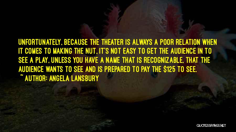 Angela Lansbury Quotes: Unfortunately, Because The Theater Is Always A Poor Relation When It Comes To Making The Nut, It's Not Easy To