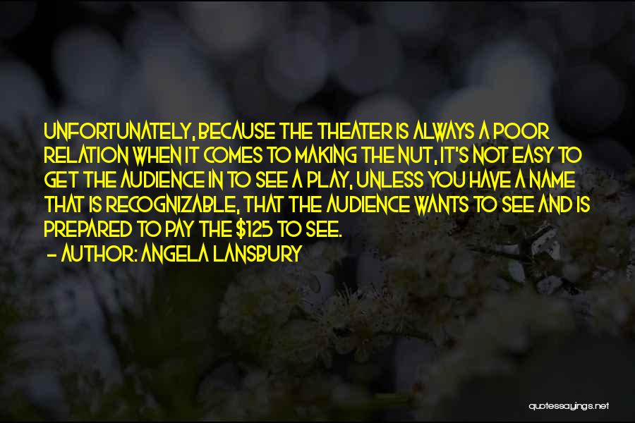 Angela Lansbury Quotes: Unfortunately, Because The Theater Is Always A Poor Relation When It Comes To Making The Nut, It's Not Easy To