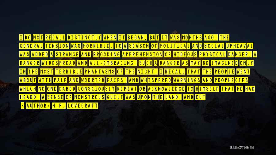 H.P. Lovecraft Quotes: I Do Not Recall Distinctly When It Began, But It Was Months Ago. The General Tension Was Horrible. To A