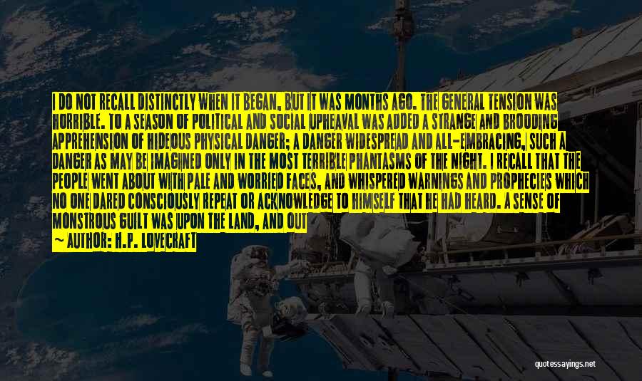 H.P. Lovecraft Quotes: I Do Not Recall Distinctly When It Began, But It Was Months Ago. The General Tension Was Horrible. To A