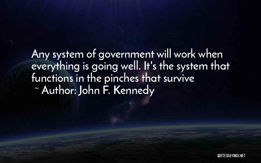 John F. Kennedy Quotes: Any System Of Government Will Work When Everything Is Going Well. It's The System That Functions In The Pinches That