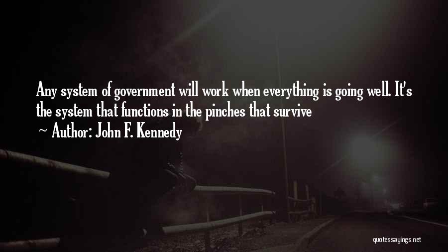 John F. Kennedy Quotes: Any System Of Government Will Work When Everything Is Going Well. It's The System That Functions In The Pinches That