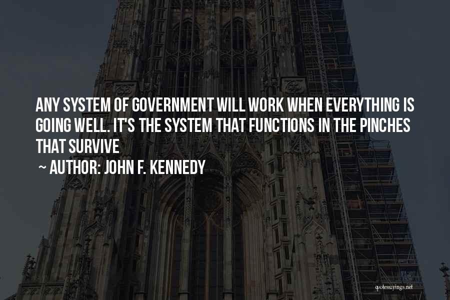 John F. Kennedy Quotes: Any System Of Government Will Work When Everything Is Going Well. It's The System That Functions In The Pinches That