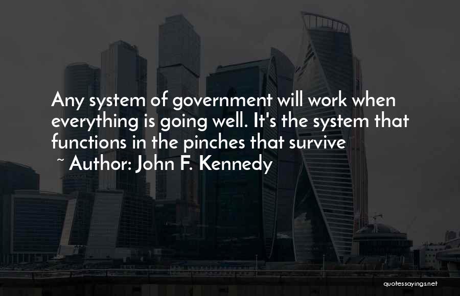 John F. Kennedy Quotes: Any System Of Government Will Work When Everything Is Going Well. It's The System That Functions In The Pinches That