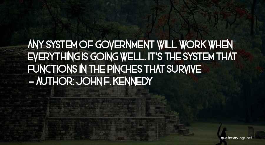 John F. Kennedy Quotes: Any System Of Government Will Work When Everything Is Going Well. It's The System That Functions In The Pinches That