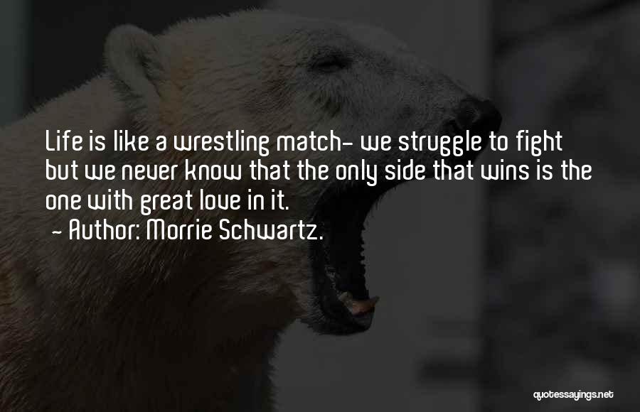 Morrie Schwartz. Quotes: Life Is Like A Wrestling Match- We Struggle To Fight But We Never Know That The Only Side That Wins