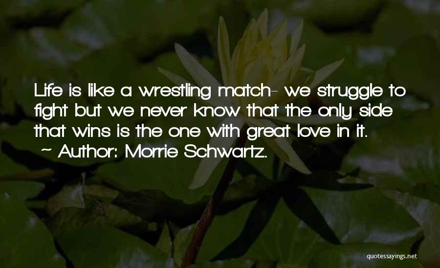 Morrie Schwartz. Quotes: Life Is Like A Wrestling Match- We Struggle To Fight But We Never Know That The Only Side That Wins