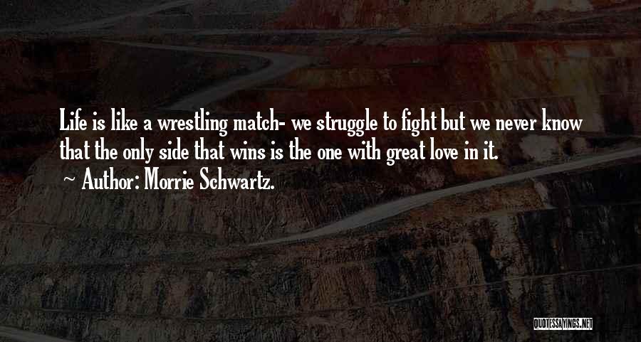 Morrie Schwartz. Quotes: Life Is Like A Wrestling Match- We Struggle To Fight But We Never Know That The Only Side That Wins