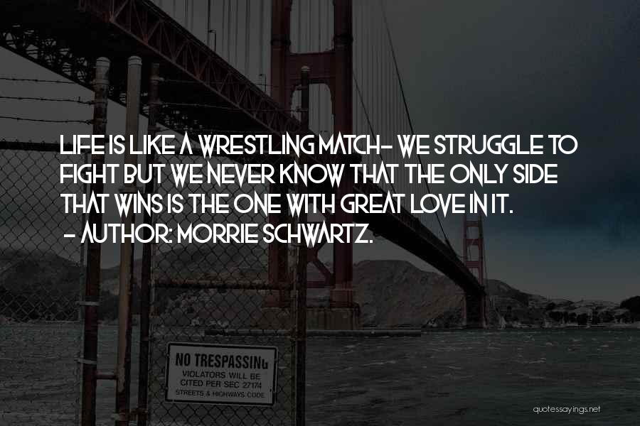 Morrie Schwartz. Quotes: Life Is Like A Wrestling Match- We Struggle To Fight But We Never Know That The Only Side That Wins