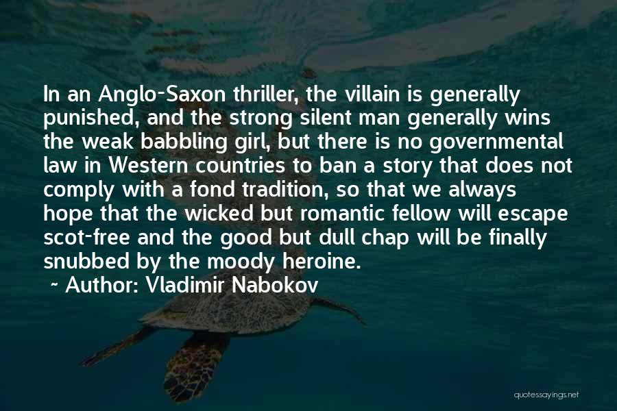 Vladimir Nabokov Quotes: In An Anglo-saxon Thriller, The Villain Is Generally Punished, And The Strong Silent Man Generally Wins The Weak Babbling Girl,