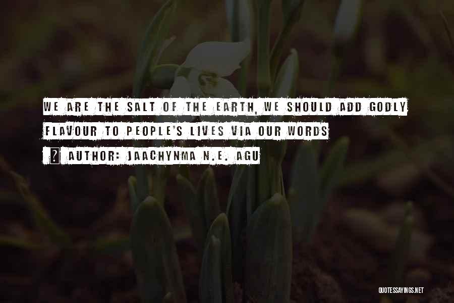 Jaachynma N.E. Agu Quotes: We Are The Salt Of The Earth, We Should Add Godly Flavour To People's Lives Via Our Words