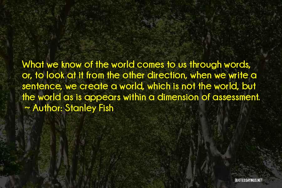 Stanley Fish Quotes: What We Know Of The World Comes To Us Through Words, Or, To Look At It From The Other Direction,