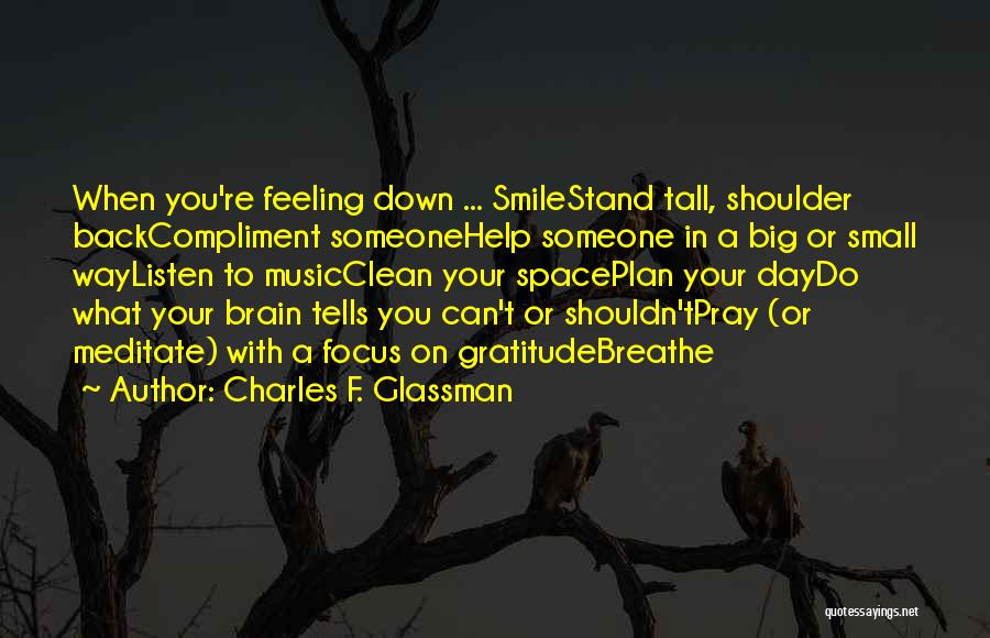 Charles F. Glassman Quotes: When You're Feeling Down ... Smilestand Tall, Shoulder Backcompliment Someonehelp Someone In A Big Or Small Waylisten To Musicclean Your