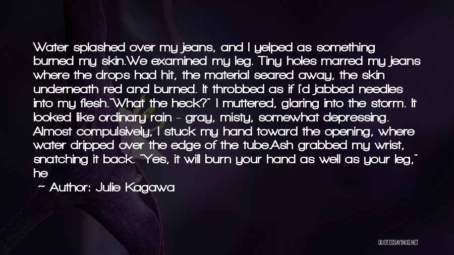 Julie Kagawa Quotes: Water Splashed Over My Jeans, And I Yelped As Something Burned My Skin.we Examined My Leg. Tiny Holes Marred My