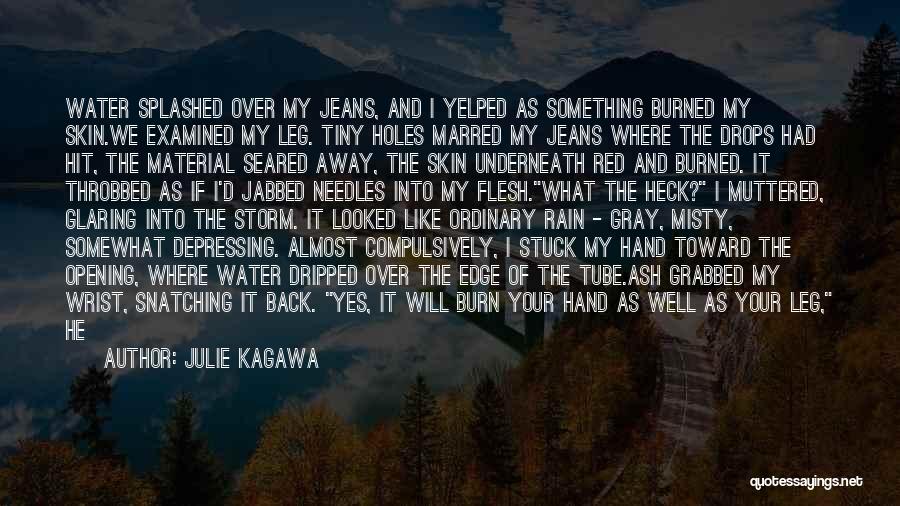 Julie Kagawa Quotes: Water Splashed Over My Jeans, And I Yelped As Something Burned My Skin.we Examined My Leg. Tiny Holes Marred My