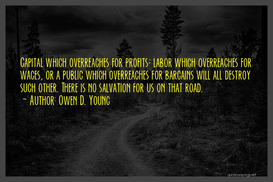 Owen D. Young Quotes: Capital Which Overreaches For Profits; Labor Which Overreaches For Wages, Or A Public Which Overreaches For Bargains Will All Destroy