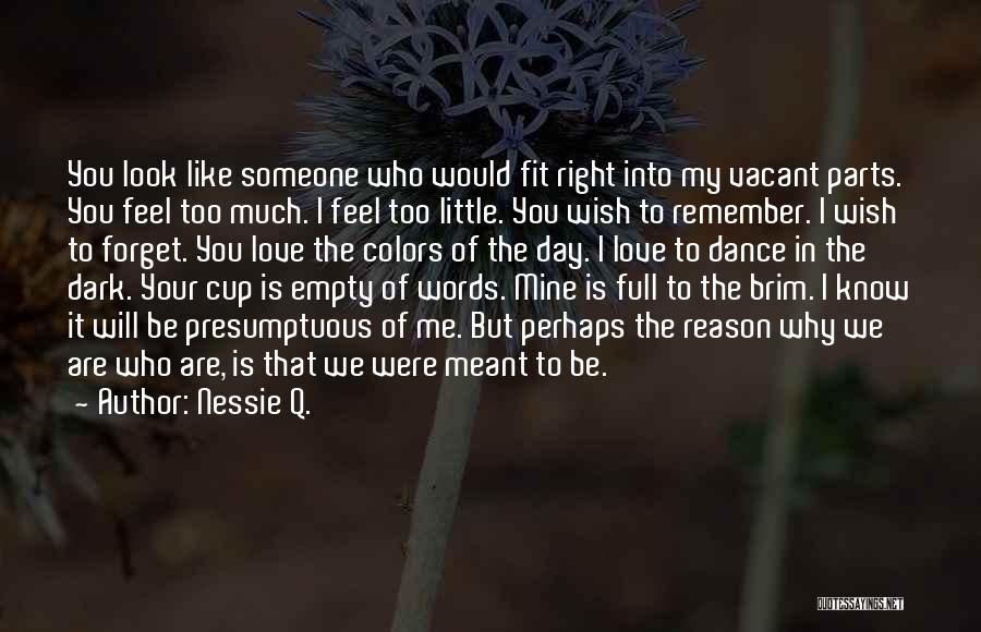 Nessie Q. Quotes: You Look Like Someone Who Would Fit Right Into My Vacant Parts. You Feel Too Much. I Feel Too Little.