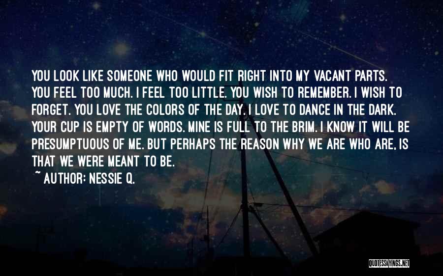 Nessie Q. Quotes: You Look Like Someone Who Would Fit Right Into My Vacant Parts. You Feel Too Much. I Feel Too Little.