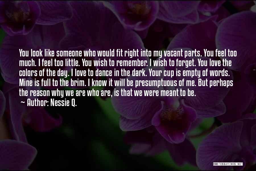 Nessie Q. Quotes: You Look Like Someone Who Would Fit Right Into My Vacant Parts. You Feel Too Much. I Feel Too Little.